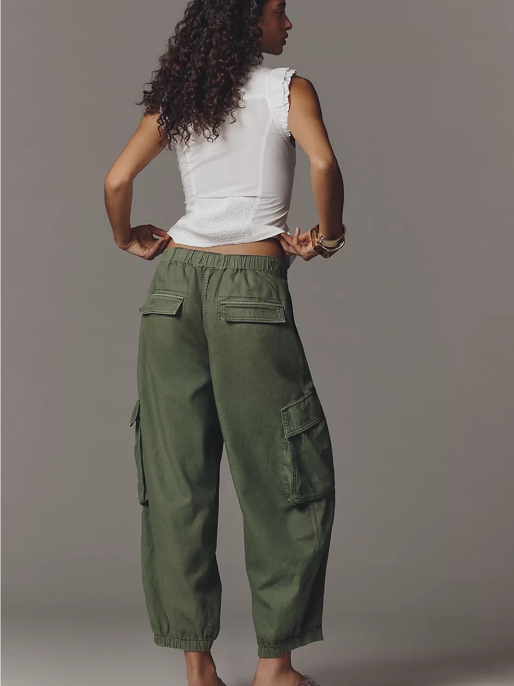 Nwot Pilcro linen cotton jogger Olive Green - Picture 4 of 7